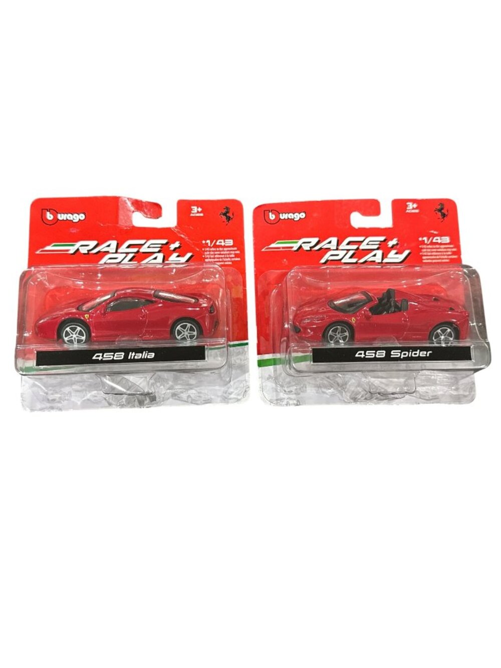 Bburago Ferrari 458 Italia & 458 Spider Diecast Model Cars 1/43 Scale Red Race &